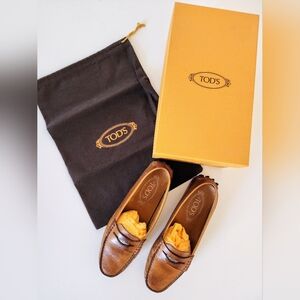 TOD'S Brown Leather Men's Heaven Penny Loafers-Size 36.5